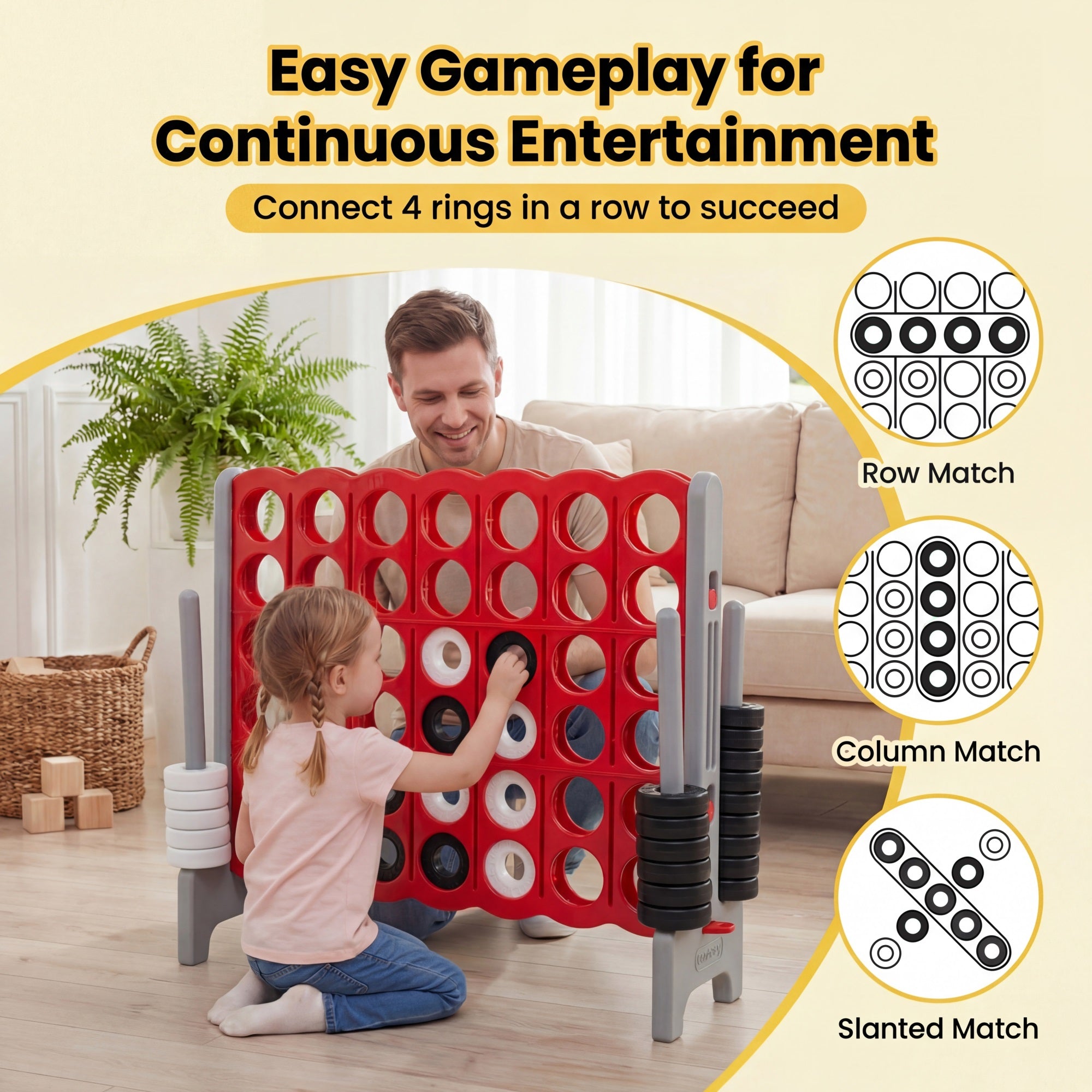 Jumbo Size 4-to-Score Game Set, 3. 5 Feet Tall with Quick-Release Slider & 42 Jumbo Rings